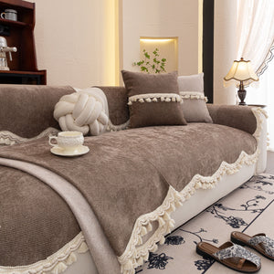 Chenille Sofa Cover Towel – Non-Slip, Washable Pets Couch Protector with Tassels