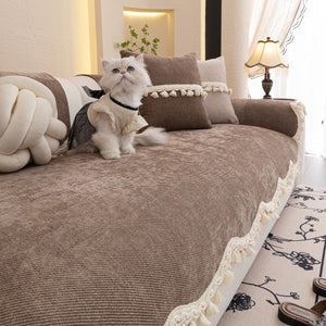 Chenille Sofa Cover Towel – Non-Slip, Washable Pets Couch Protector with Tassels