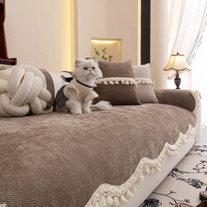 Chenille Sofa Cover Towel – Non-Slip, Washable Pets Couch Protector with Tassels