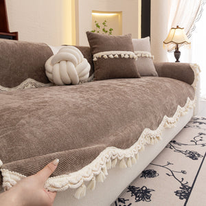 Chenille Sofa Cover Towel – Non-Slip, Washable Pets Couch Protector with Tassels