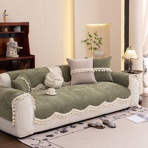 Chenille Sofa Cover Towel – Non-Slip, Washable Pets Couch Protector with Tassels