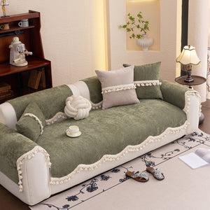 Chenille Sofa Cover Towel – Non-Slip, Washable Pets Couch Protector with Tassels