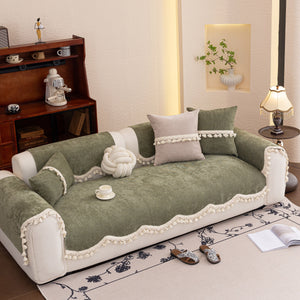 Chenille Sofa Cover Towel – Non-Slip, Washable Pets Couch Protector with Tassels