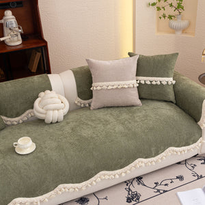 Chenille Sofa Cover Towel – Non-Slip, Washable Pets Couch Protector with Tassels