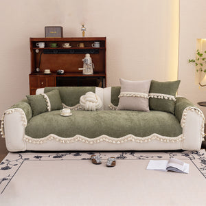 Chenille Sofa Cover Towel – Non-Slip, Washable Pets Couch Protector with Tassels