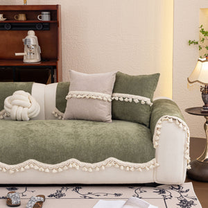 Chenille Sofa Cover Towel – Non-Slip, Washable Pets Couch Protector with Tassels