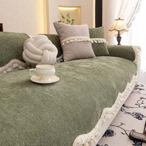 Chenille Sofa Cover Towel – Non-Slip, Washable Pets Couch Protector with Tassels