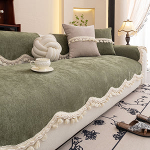 Chenille Sofa Cover Towel – Non-Slip, Washable Pets Couch Protector with Tassels