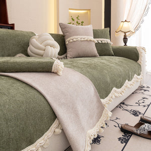 Chenille Sofa Cover Towel – Non-Slip, Washable Pets Couch Protector with Tassels