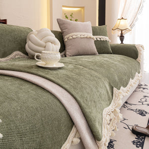 Chenille Sofa Cover Towel – Non-Slip, Washable Pets Couch Protector with Tassels