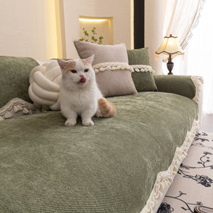 Chenille Sofa Cover Towel – Non-Slip, Washable Pets Couch Protector with Tassels