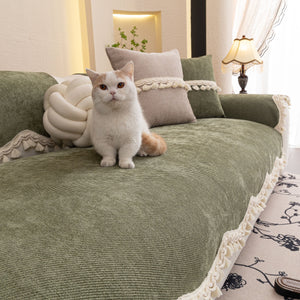 Chenille Sofa Cover Towel – Non-Slip, Washable Pets Couch Protector with Tassels