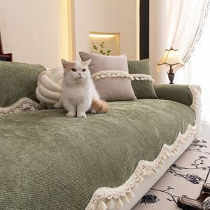 Chenille Sofa Cover Towel – Non-Slip, Washable Pets Couch Protector with Tassels