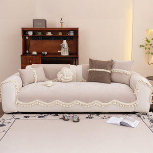 Chenille Sofa Cover Towel – Non-Slip, Washable Pets Couch Protector with Tassels