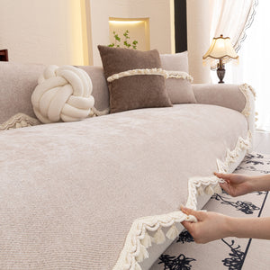 Chenille Sofa Cover Towel – Non-Slip, Washable Pets Couch Protector with Tassels