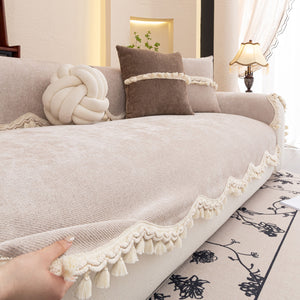 Chenille Sofa Cover Towel – Non-Slip, Washable Pets Couch Protector with Tassels