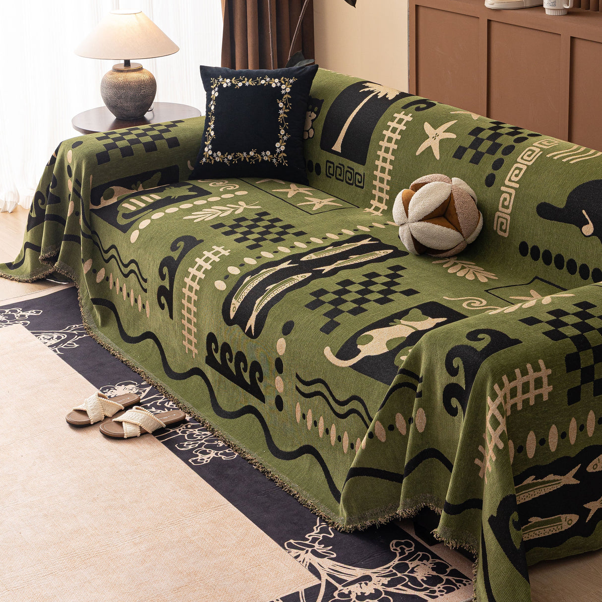 Boho Chic Woven Throw Blanket for Couch, Washable Couch Cover for Pets, Dogs, Cats