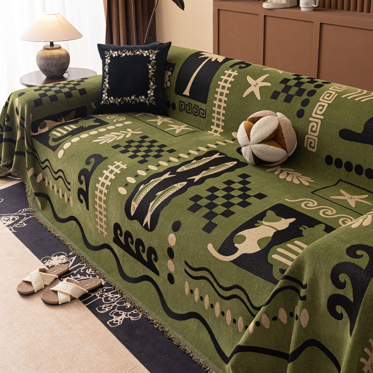 Boho Chic Woven Throw Blanket for Couch, Washable Couch Cover for Pets, Dogs, Cats