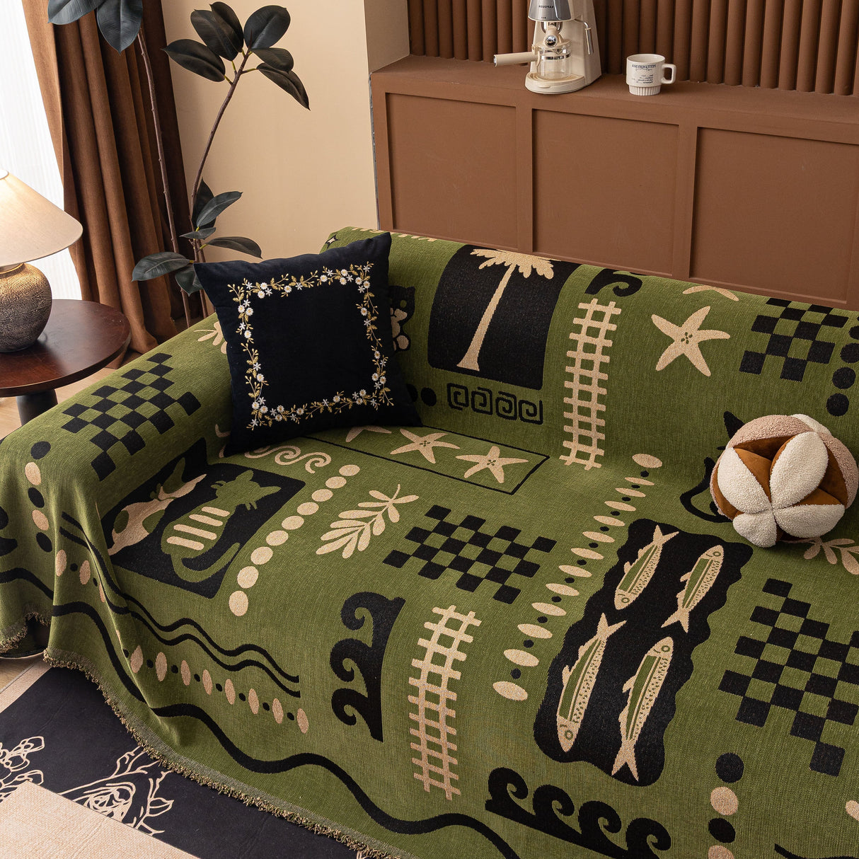 Boho Chic Woven Throw Blanket for Couch, Washable Couch Cover for Pets, Dogs, Cats