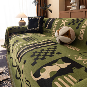 Boho Chic Woven Throw Blanket for Couch, Washable Couch Cover for Pets, Dogs, Cats