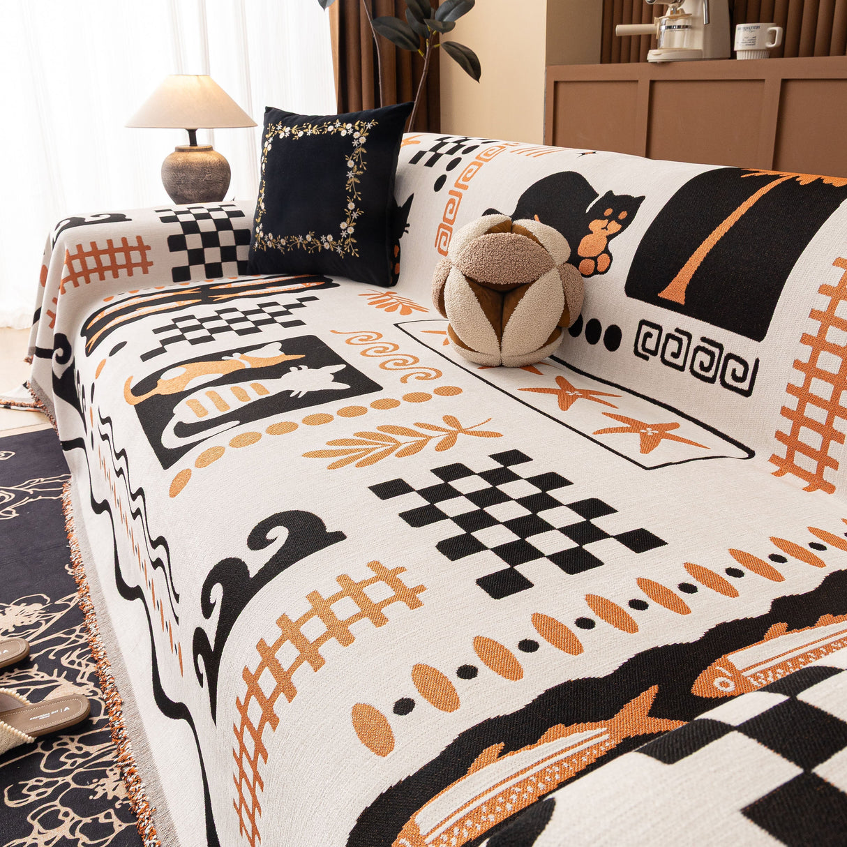 Boho Chic Woven Throw Blanket for Couch, Washable Couch Cover for Pets, Dogs, Cats