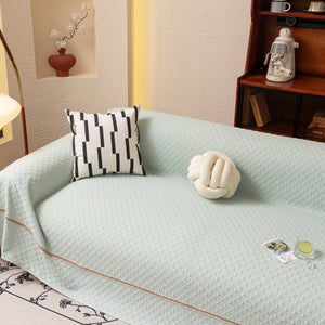 Jacquard Ice Silk Sofa Throw Cover with Gold Trim, Summer Cooling Couch Slipcover