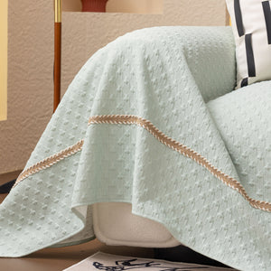 Jacquard Ice Silk Sofa Throw Cover with Gold Trim, Summer Cooling Couch Slipcover