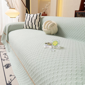 Jacquard Ice Silk Sofa Throw Cover with Gold Trim, Summer Cooling Couch Slipcover