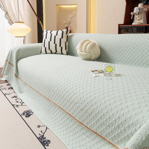 Jacquard Ice Silk Sofa Throw Cover with Gold Trim, Summer Cooling Couch Slipcover