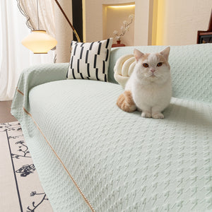 Jacquard Ice Silk Sofa Throw Cover with Gold Trim, Summer Cooling Couch Slipcover