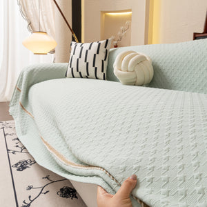 Jacquard Ice Silk Sofa Throw Cover with Gold Trim, Summer Cooling Couch Slipcover