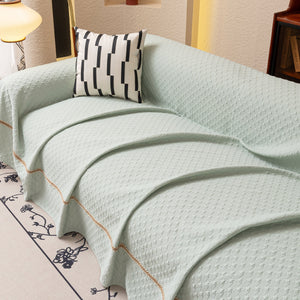 Jacquard Ice Silk Sofa Throw Cover with Gold Trim, Summer Cooling Couch Slipcover