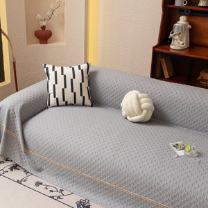 Jacquard Ice Silk Sofa Throw Cover with Gold Trim, Summer Cooling Couch Slipcover