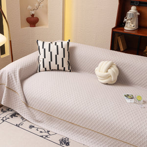Jacquard Ice Silk Sofa Throw Cover with Gold Trim, Summer Cooling Couch Slipcover