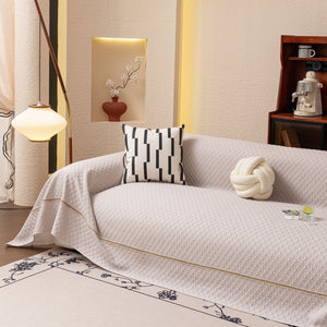 Jacquard Ice Silk Sofa Throw Cover with Gold Trim, Summer Cooling Couch Slipcover