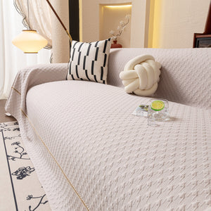 Jacquard Ice Silk Sofa Throw Cover with Gold Trim, Summer Cooling Couch Slipcover