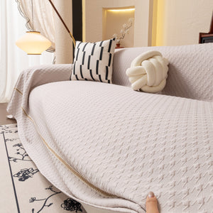 Jacquard Ice Silk Sofa Throw Cover with Gold Trim, Summer Cooling Couch Slipcover