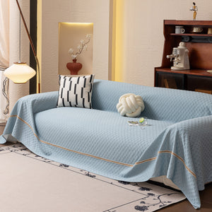 Jacquard Ice Silk Sofa Throw Cover with Gold Trim, Summer Cooling Couch Slipcover