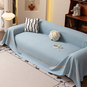 Jacquard Ice Silk Sofa Throw Cover with Gold Trim, Summer Cooling Couch Slipcover