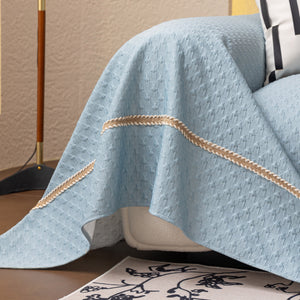 Jacquard Ice Silk Sofa Throw Cover with Gold Trim, Summer Cooling Couch Slipcover