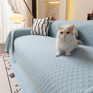 Jacquard Ice Silk Sofa Throw Cover with Gold Trim, Summer Cooling Couch Slipcover