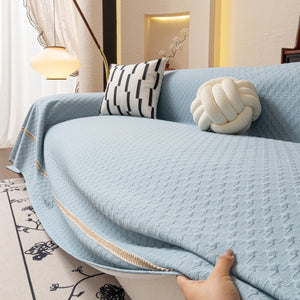 Jacquard Ice Silk Sofa Throw Cover with Gold Trim, Summer Cooling Couch Slipcover