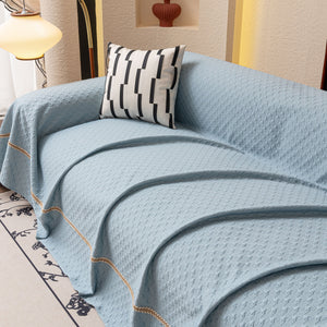 Jacquard Ice Silk Sofa Throw Cover with Gold Trim, Summer Cooling Couch Slipcover