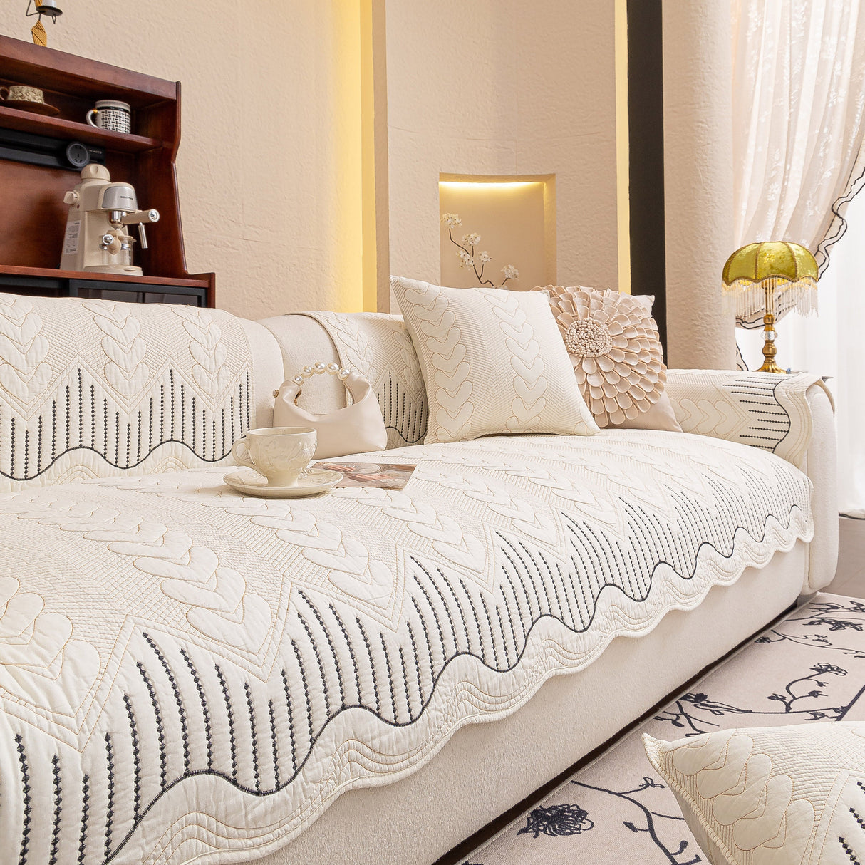 3D Quilted Thick Cotton Sofa Cover Non-Slip Couch Throw for Fabric & Leather Sofas