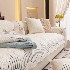 3D Quilted Thick Cotton Sofa Cover Non-Slip Couch Throw for Fabric & Leather Sofas