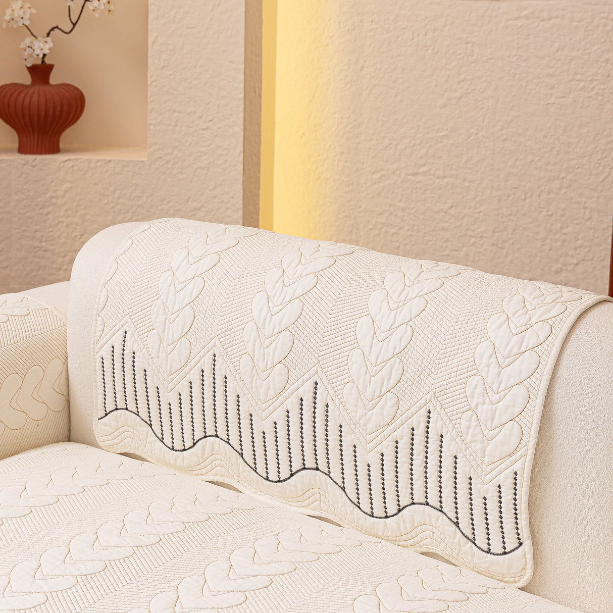 3D Quilted Thick Cotton Sofa Cover Non-Slip Couch Throw for Fabric & Leather Sofas