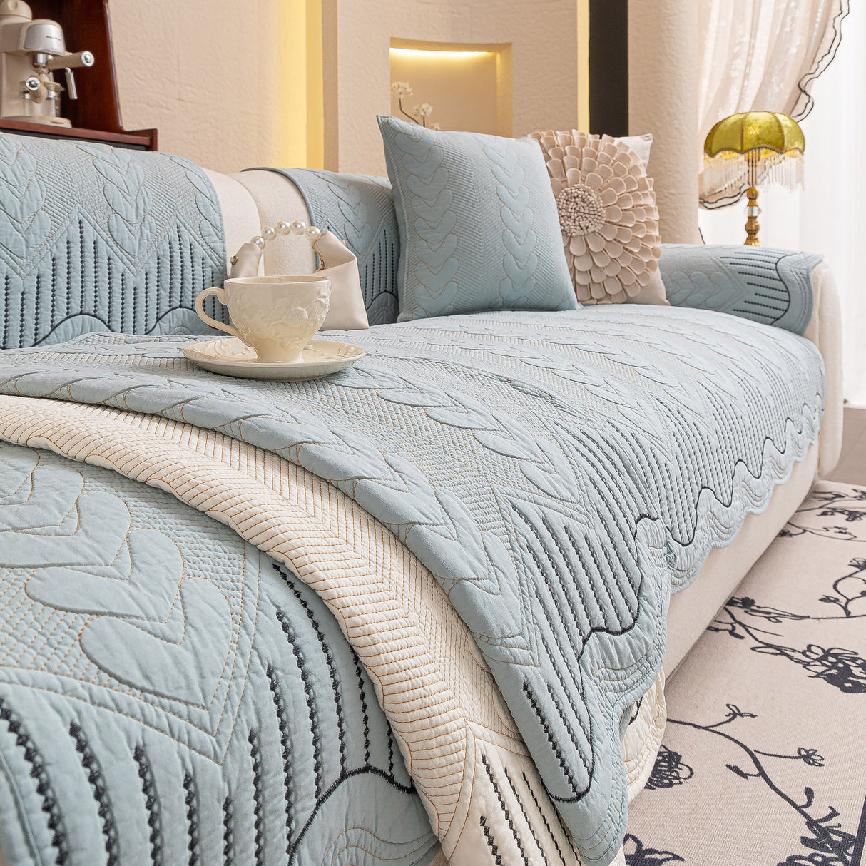 3D Quilted Thick Cotton Sofa Cover Non-Slip Couch Throw for Fabric & Leather Sofas