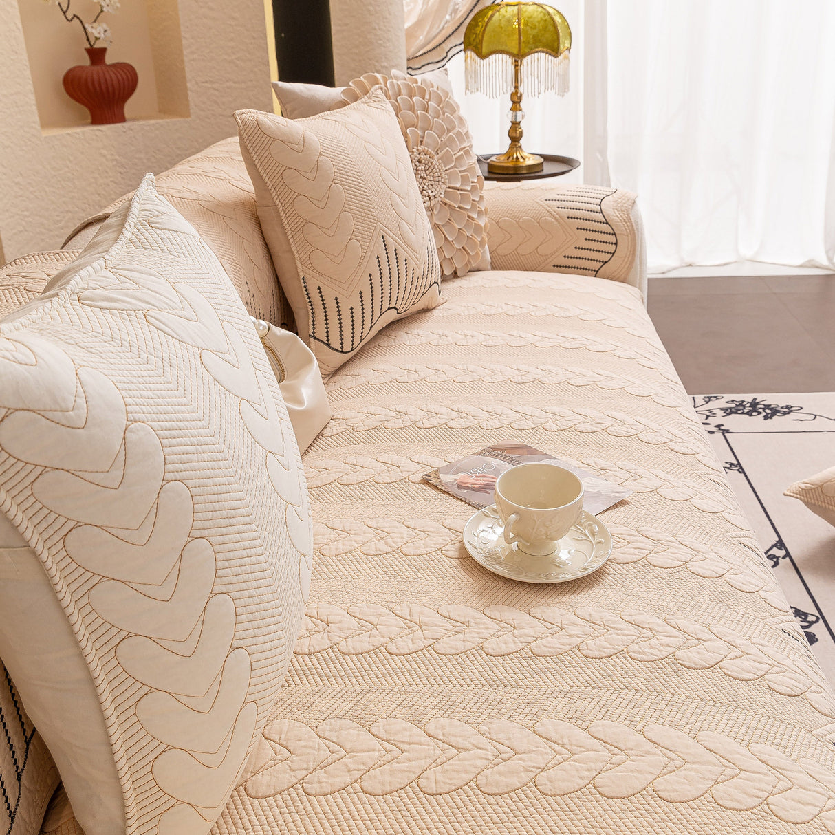 3D Quilted Thick Cotton Sofa Cover Non-Slip Couch Throw for Fabric & Leather Sofas