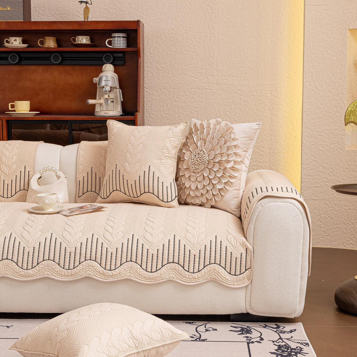 3D Quilted Thick Cotton Sofa Cover Non-Slip Couch Throw for Fabric & Leather Sofas