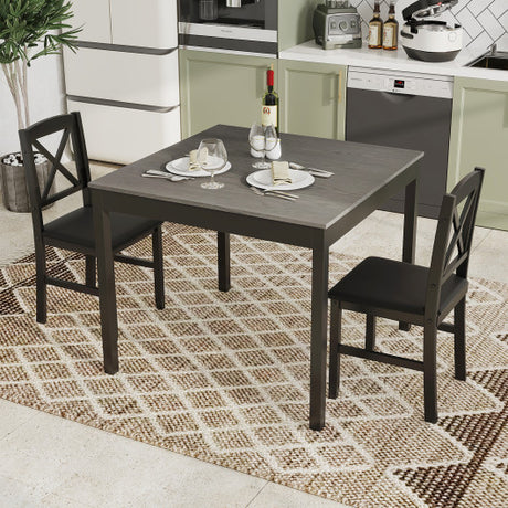 3-Piece Dining Table Set Wooden Square Kitchen Table for 2 People-Gray